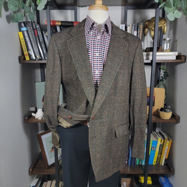 VTG Cricketeer Men's Tweed Sport Coat Blazer Two Button Houndstooth Plaid 48R