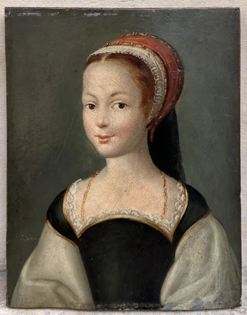 Tableau Ancien Portrait de Jeune Femme Style Renaissance Peinture à Identifier