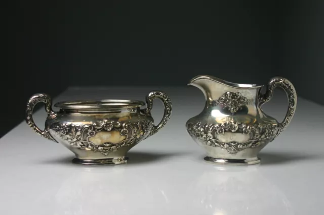 GORHAM Sterling Silver Repousse Hollowware Large Creamer and Sugar