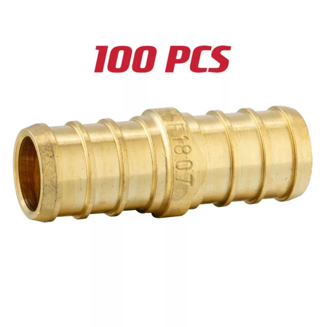 100 PCS EFIELD Barb Crimp Pex 3/4" x 3/4" Coupling Brass Fittings, Lead Free