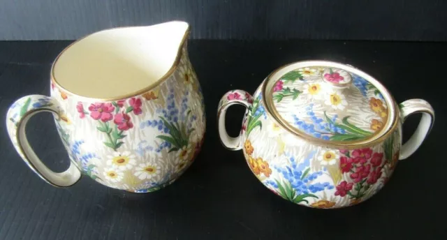 Grimwades Royal Winton Ivory England Marguerite Creamer and Sugar Set Vintage