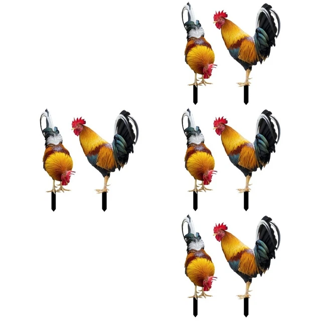 8 pcs chicken garden statue Simulation Rooster Stakes Home Decor Rustic Outdoor