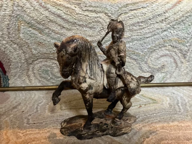 VTG Tang Dynasty Cast Iron Chinese Mongolian Toy Soldier Horse Sculpture Statue