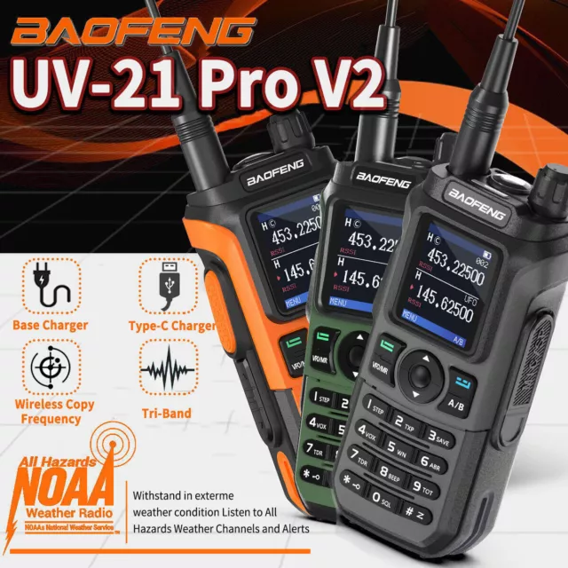 Baofeng UV-21 Pro V2 Walkie Talkies Tri Band Ham Two-Way Radio Long Range Up 5R