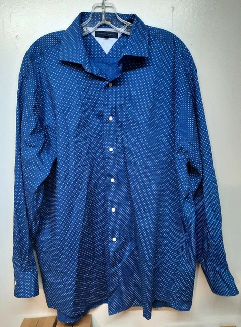 Tommy Hilfiger Button Long Sleeve Polo Blue White Polka Dot Size XL