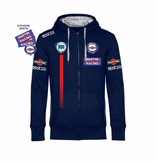 Felpa BLU NAVY ZIP Cappuccio MARTINI RACING replica lancia + 3 stickers gratis