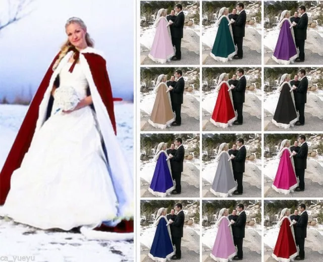 HOT Bridal Winter Warm Long Wedding Cloak Cape White Faux Fur Cape