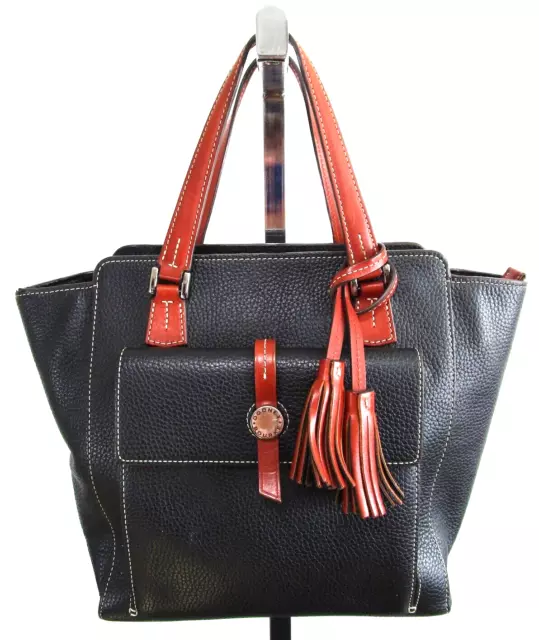 Dooney & Bourke Black & Brown Pebbled Leather Large Top Handle Tote Handbag