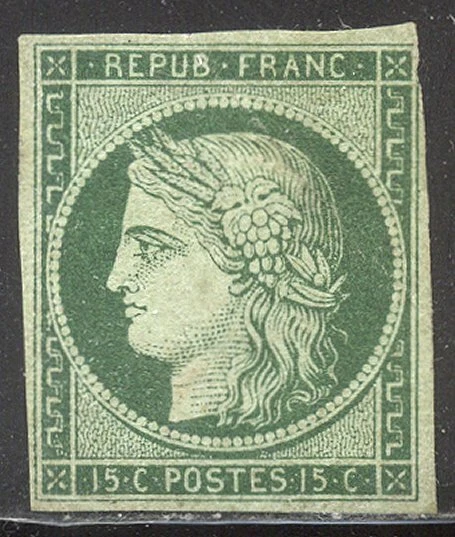 Frankreich #2 Selten Ungebraucht W / Cert - 1849 15c Grün