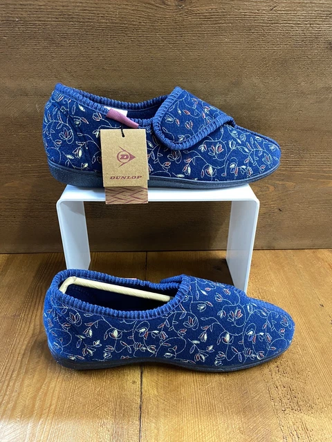 PANTOFOLE DUNLOP BLU con motivo floreale taglia 5 nuove con