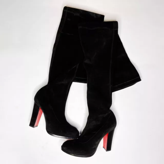 Louboutin Verusch Black Suede Thigh High Boots Size 37 2