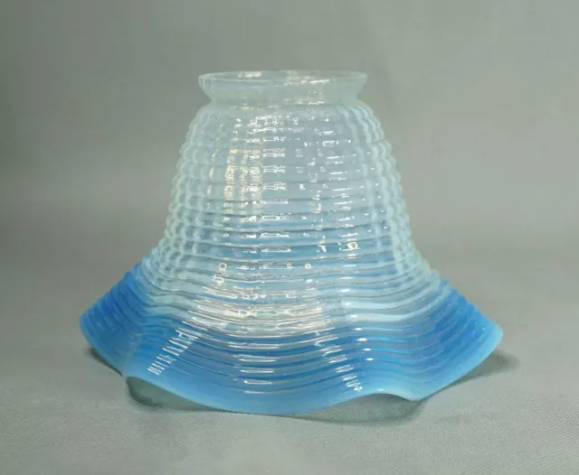 Antique Victorian Art Nouveau Blue Glass Lamp Shade Bell Ruffled Rim