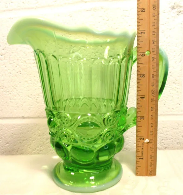 Vintage Mosser Glass Green Opalescent Eye Winker Pattern Pitcher 8 Inches Tall