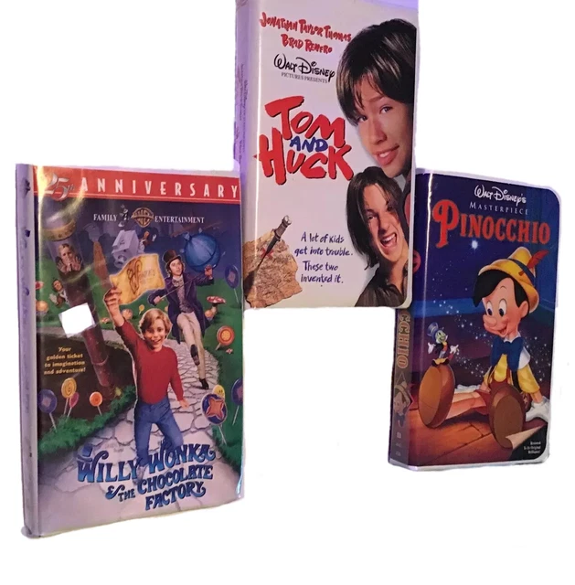 DISNEY VHS TAPES Willy Wonka Pinocchio Huck & Tom Free Willy 16.99