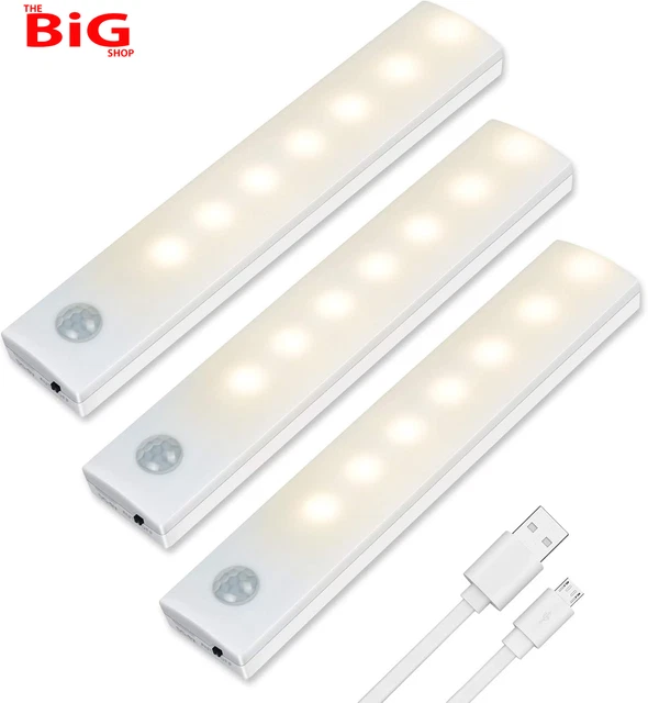 MOTION SENSOR LED Lights, 3 Pack Auto On/Off Wireless USB Rechargeable ...