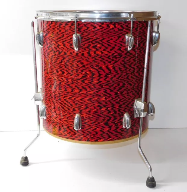 Vtg 1960's Pearl Red Tiger Shell Floor Tom Drum Set Kit Part Ludwig Head Japan