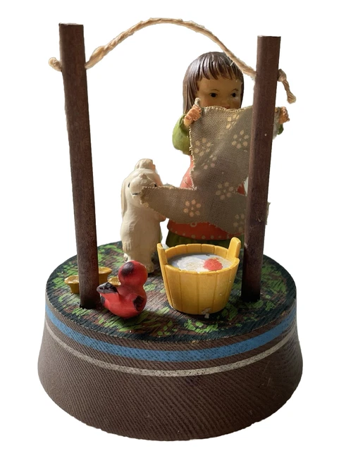 VINTAGE ANRI ITALIAN Music Wind Up Box Girl Hanging Laundry Plays Lara