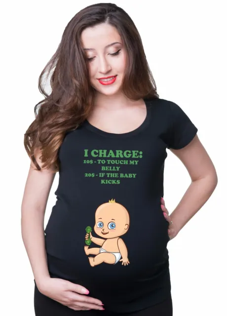 Pregnancy T-shirt I Charge To Touch My Belly Funny Maternity Baby T-shirt