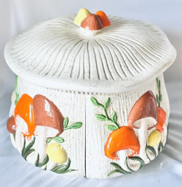 Vintage Large Mushroom Canister Set 4 Divided Arnel’s 1970’s Ceramic