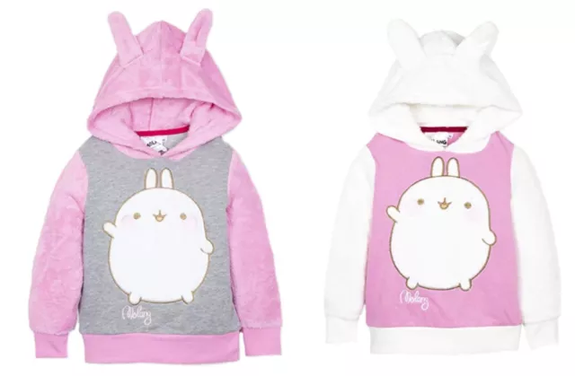 Molang Girls Long Sleeved Hooded Jumper Kids Bunny Fleece Jacket Hoodie Size