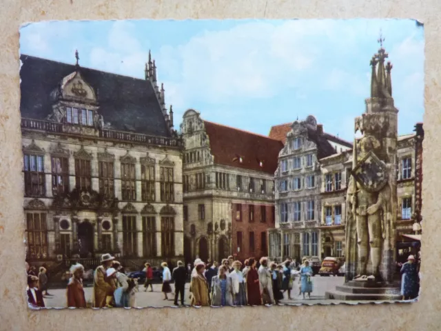 Ansichtskarte Postkarte AK Bremen am Markt mit Roland und Schütting