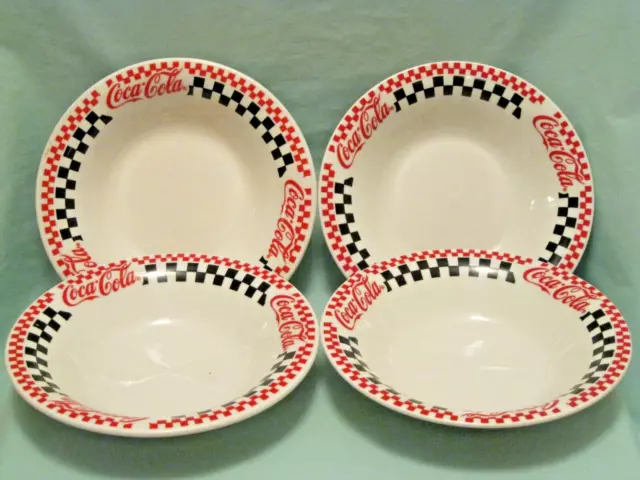 Vintage Gibson Coca-Cola Soup Salad Bowls Red Black Checkered LOT OF FOUR (4) 2