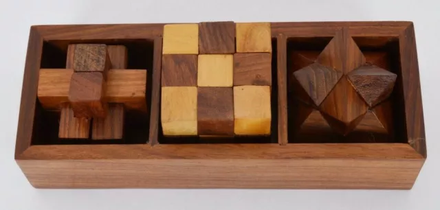 3D Antique Puzzle 3 IN Un Casse-Tête Bois Jeu Ensemble Avec Boîte pour Enfants