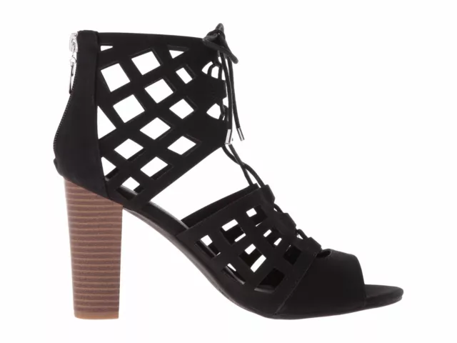 NIB G by GUESS Iniko Women Lace Up Caged Black Faux Suede Sandals sz 9M