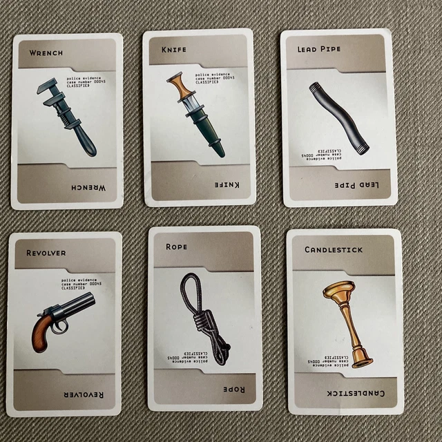 CLUE BOARD GAME Replacement 6 Weapon Cards Parts Pieces 3.99 PicClick