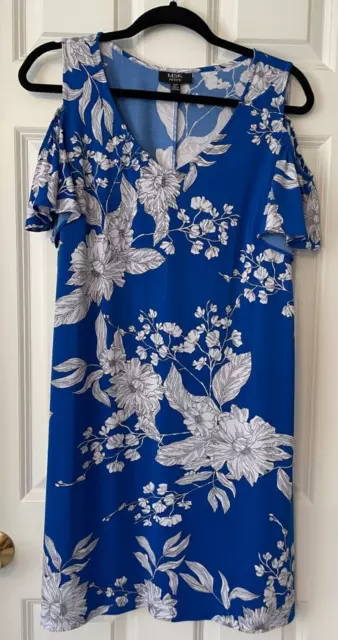 MSK Dress  Women's Petite XL Cold Shoulder Dress Blue And White Floral Print