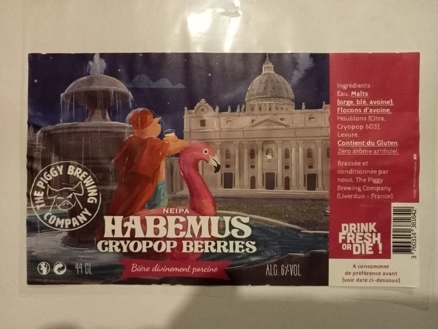 Etiquette de Bière : HABEMUS Cryopop Berries - The Piggy Brewing Company  France