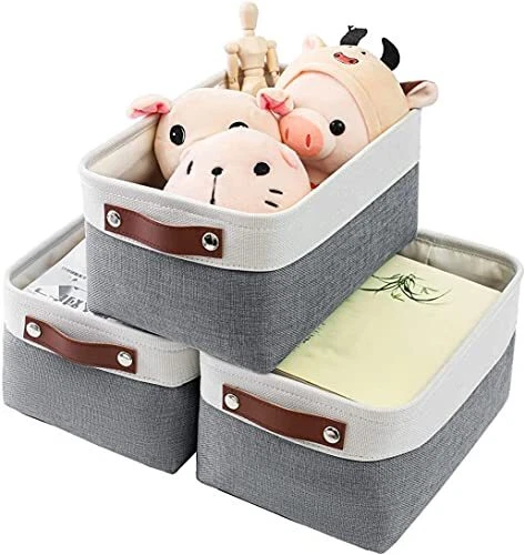 OrganiHaus Set di 4 Cubi Scatole Portaoggetti 28x28, Cestini Portaoggetti in Tessuto con Manici in Corda, Cubi Portaoggetti Pieghevoli per Libreria