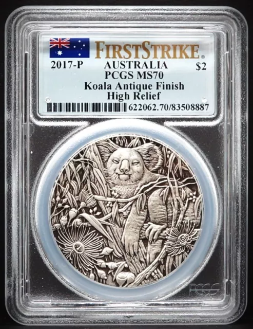 2017-P Australia $2 Koala High Relief 2oz Silver PCGS MS70