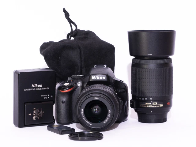Nikon D5100 16.2MP DSLR with 18-55mm 3.5-5.6G VR, 55-200mm 4-5.6G VR and Remote