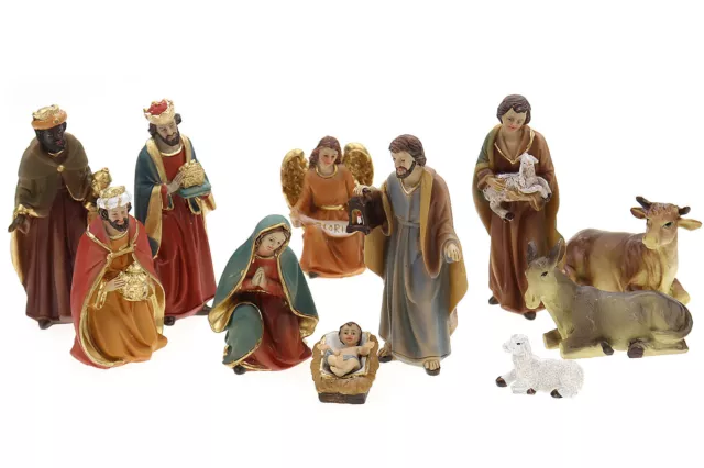 Krippenfiguren Set 11tlg Heilige Familie Heilige drei Könige Engel Hirte H:10cm