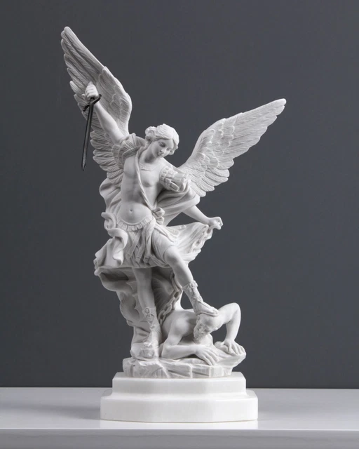Archange Saint Michel Au Bouclier – Statue Façon Bronze, 23 Cm, Résine