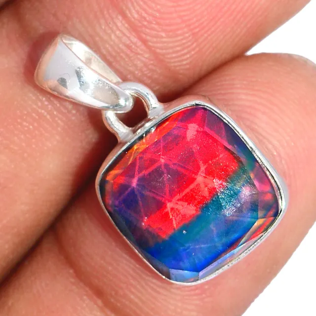 Lab Created Faceted Aura Opal 925 Sterling Silver Pendant Jewelry BP180686