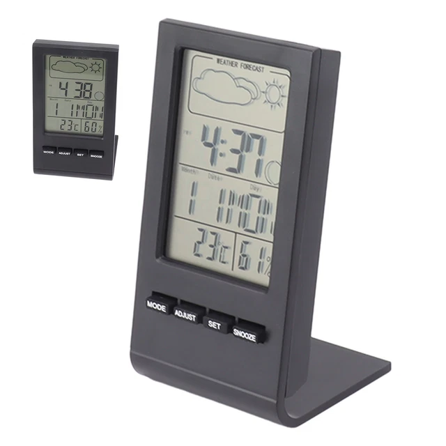 (Black)Indoor Environment Thermometer Alarm Function ABS Time Display Humidity