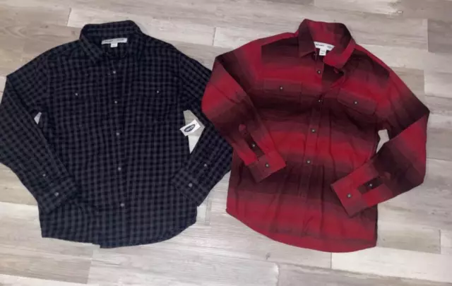 2 NEW Old Navy Boys Flannel Button Long Sleeve Shirts Lot ~ XL 14/16