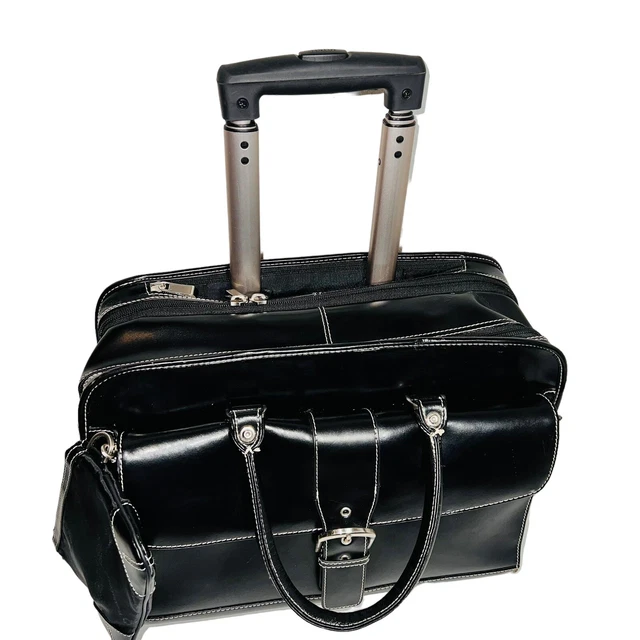 Franklin Covey Black Leather Rolling Laptop Briefcase Bag