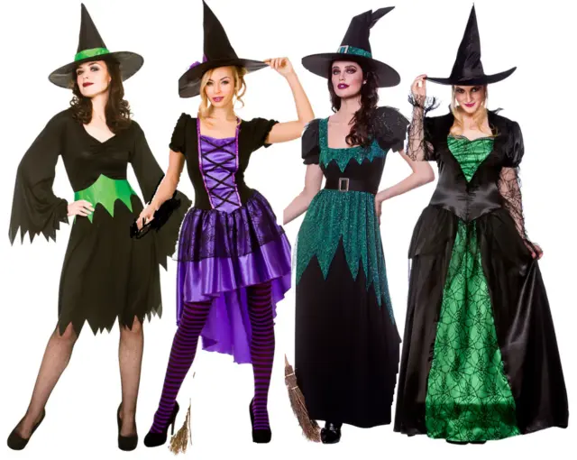 Wicked Costume da Strega Adulti Streghe Halloween Vestito + Cappello Donna