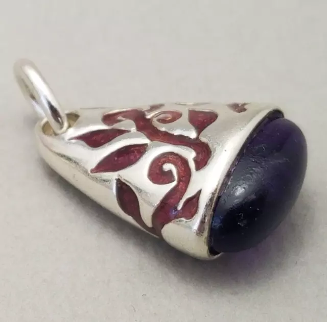 Chateau D'Argent Solid Sterling Silver Enamel Amethyst Pendant 925 - 5.3g