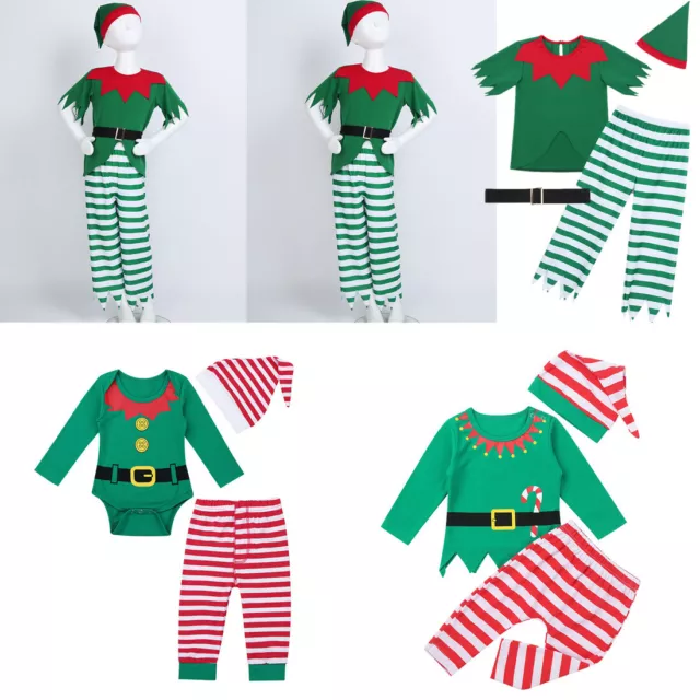Costume elfo di Natale neonato bambino top di Natale + pantaloni + cappello abito elegante
