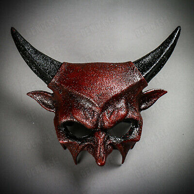 Bloody Red Scary Devil Mask Black Horn Cosplay Costume Halloween Masquerade Mask