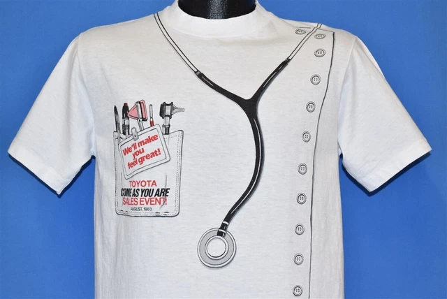 vtg 80s TOYOTA 1983 EVENT DOCTOR COSTUME STETHOSCOPE POCKET FUNNY TOOL t-shirt M