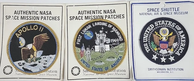 Lot of 3 Space Mission Patches Lunar Landing Apollo Shuttle NASA Smithsonian