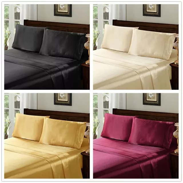 Luxury Super Soft & Silky 4PC Satin Sheet Set Solid Color Deep Pocket