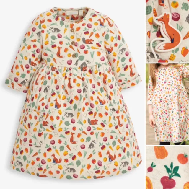 JoJo Maman Baby Girls Vegetable Pet Fox in Pocket Dress 4-5 Years RRP £21 - New!
