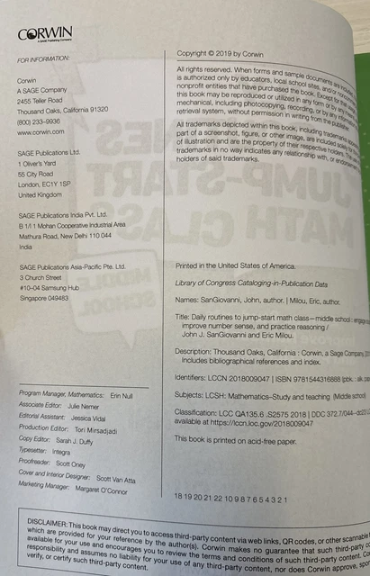 JOHN J. SANGIOVANNI E Daily Routines to Jump-Start Math Class, Midd ...