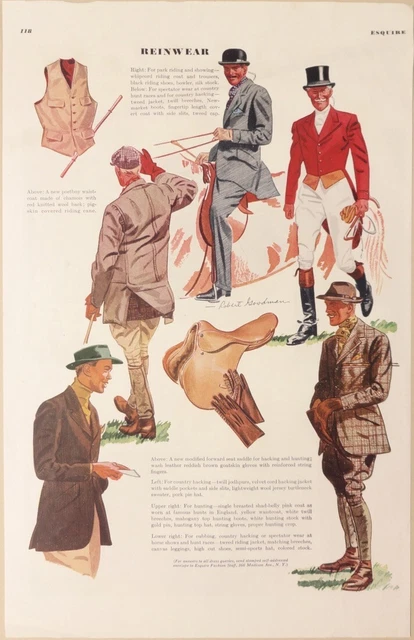 Vintage Magazine Ad 1938 "Reinwear" Equestrian Fashions for Men 8 7/8" x 13 7/8"